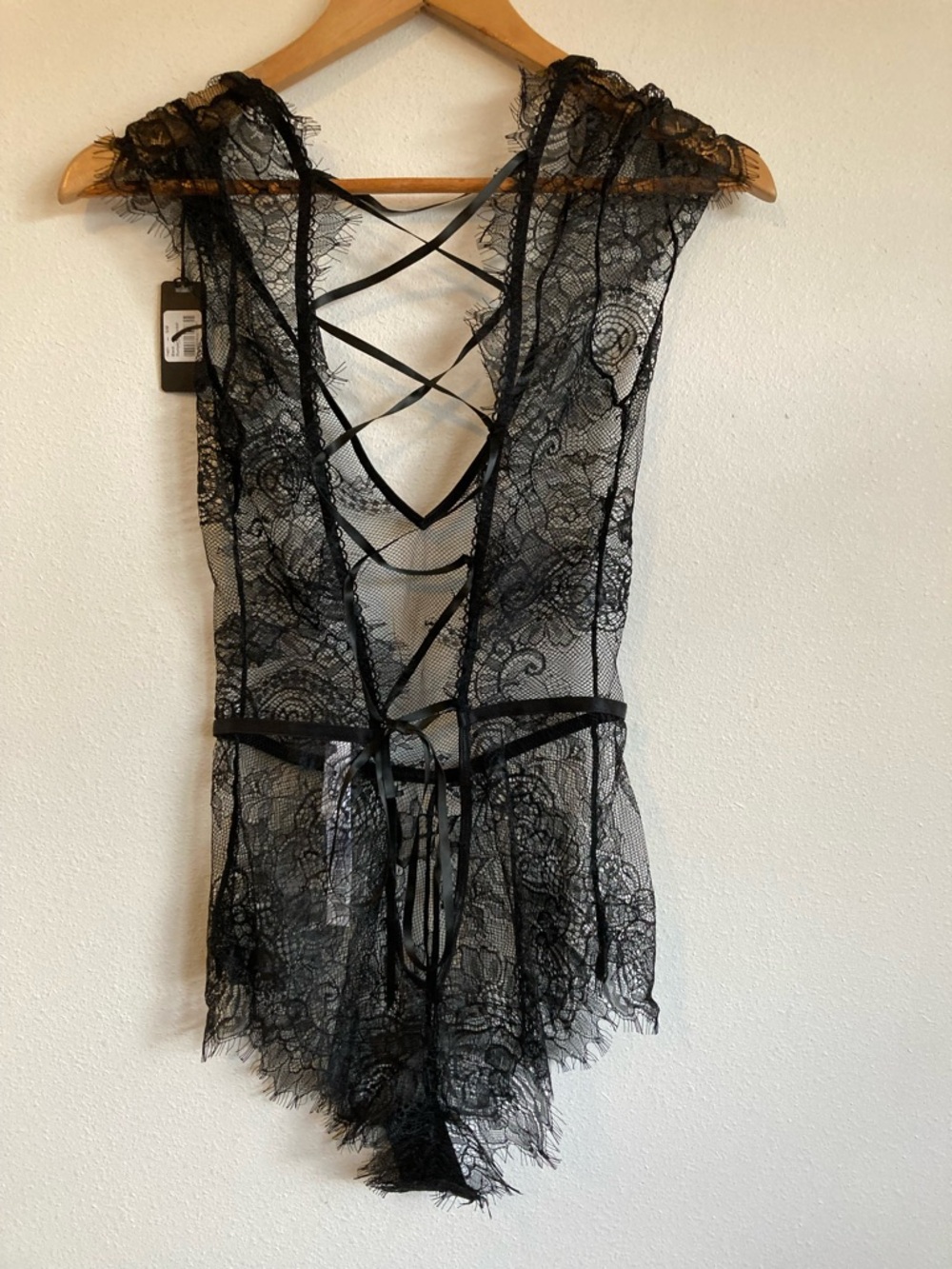 Mapale Lace Romper Small Black Lace Plunge Back Bodysuit - Women Intimate